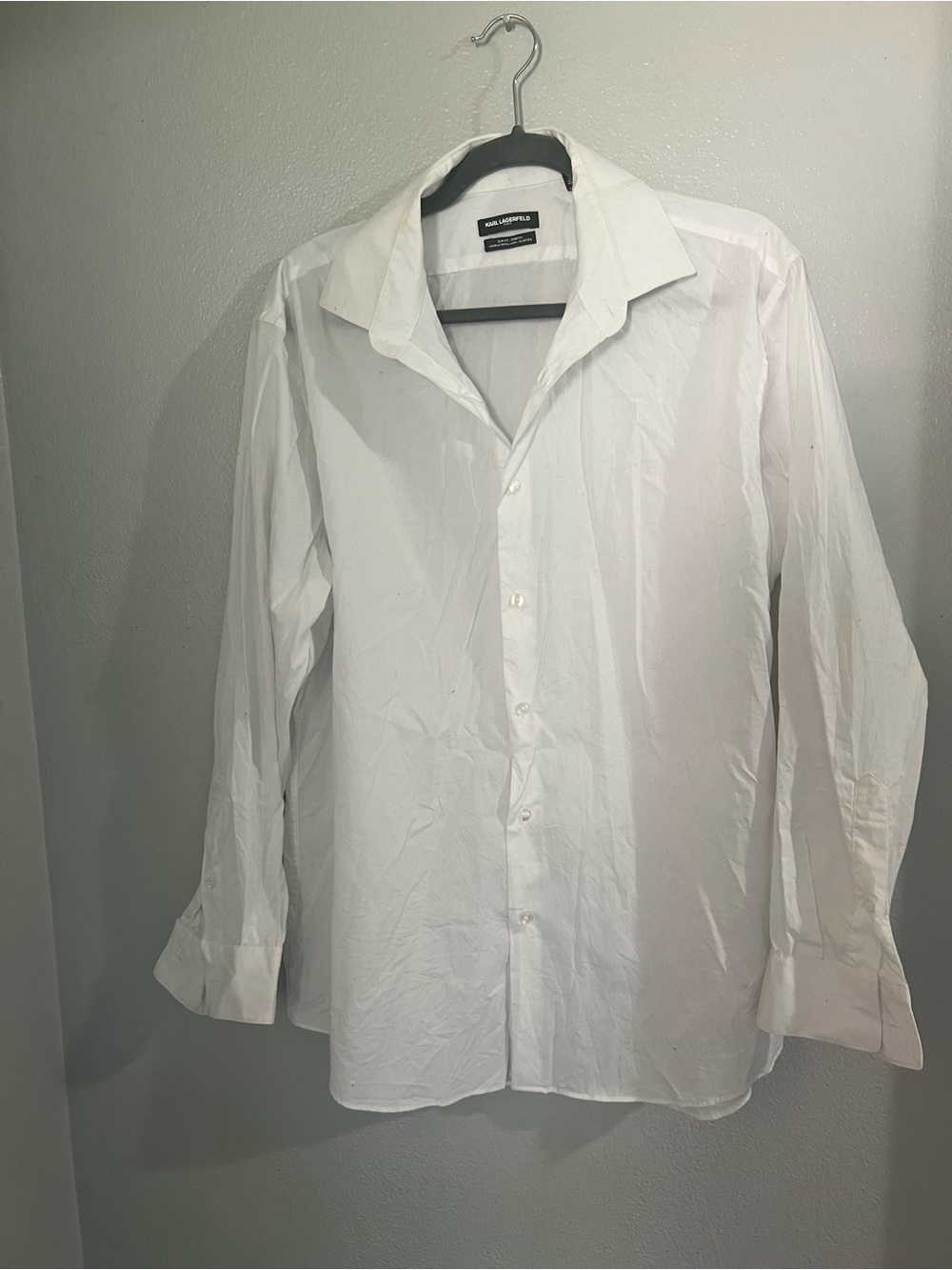Karl Lagerfeld White Men's Dress Shirt - Classic Point Collar